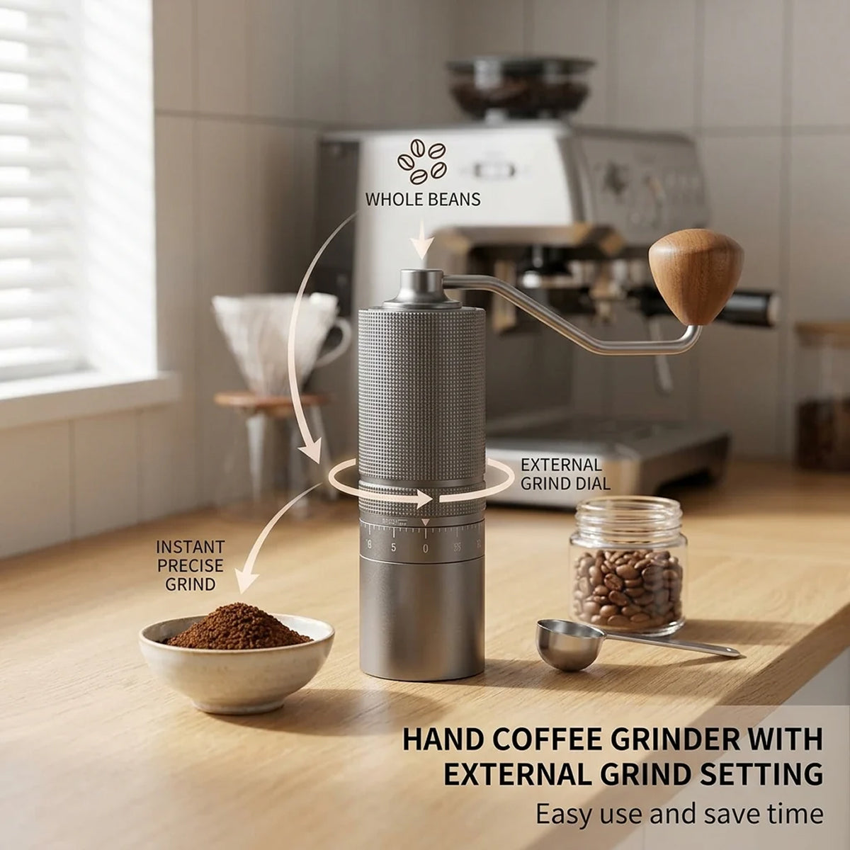Manual Coffee Grinder 7-Core Steel for Espresso & Drip