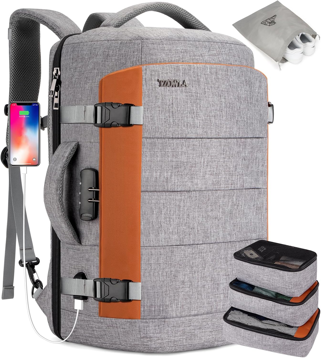 40L Water-Resistant Travel Laptop Backpack with USB Port & Lock
