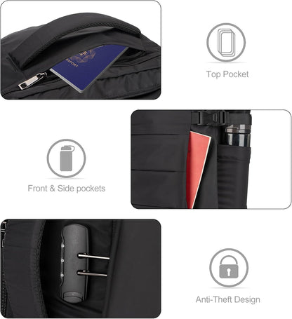 40L Water-Resistant Travel Laptop Backpack with USB Port & Lock