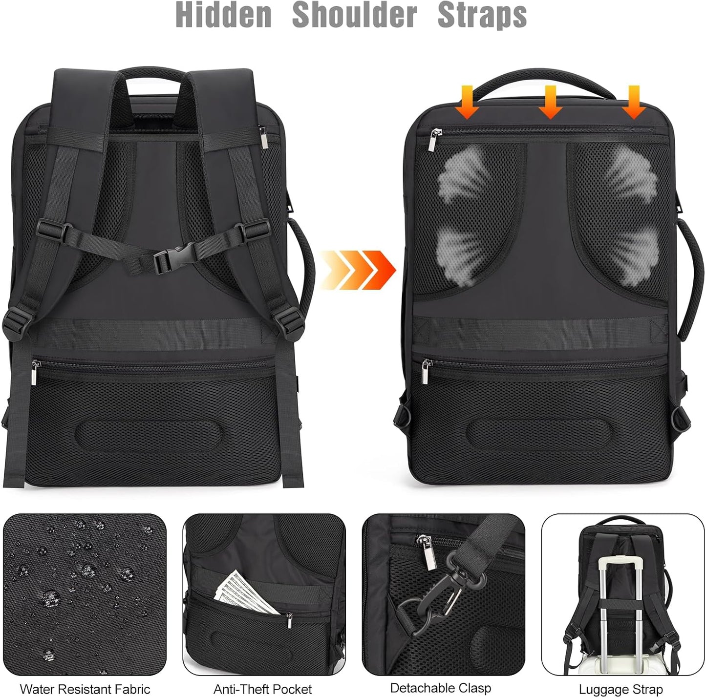 40L Water-Resistant Travel Laptop Backpack with USB Port & Lock