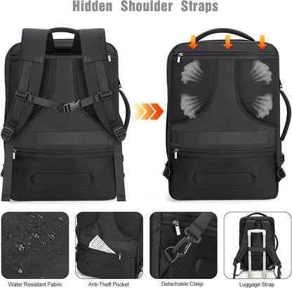 40L Water-Resistant Travel Laptop Backpack with USB Port & Lock