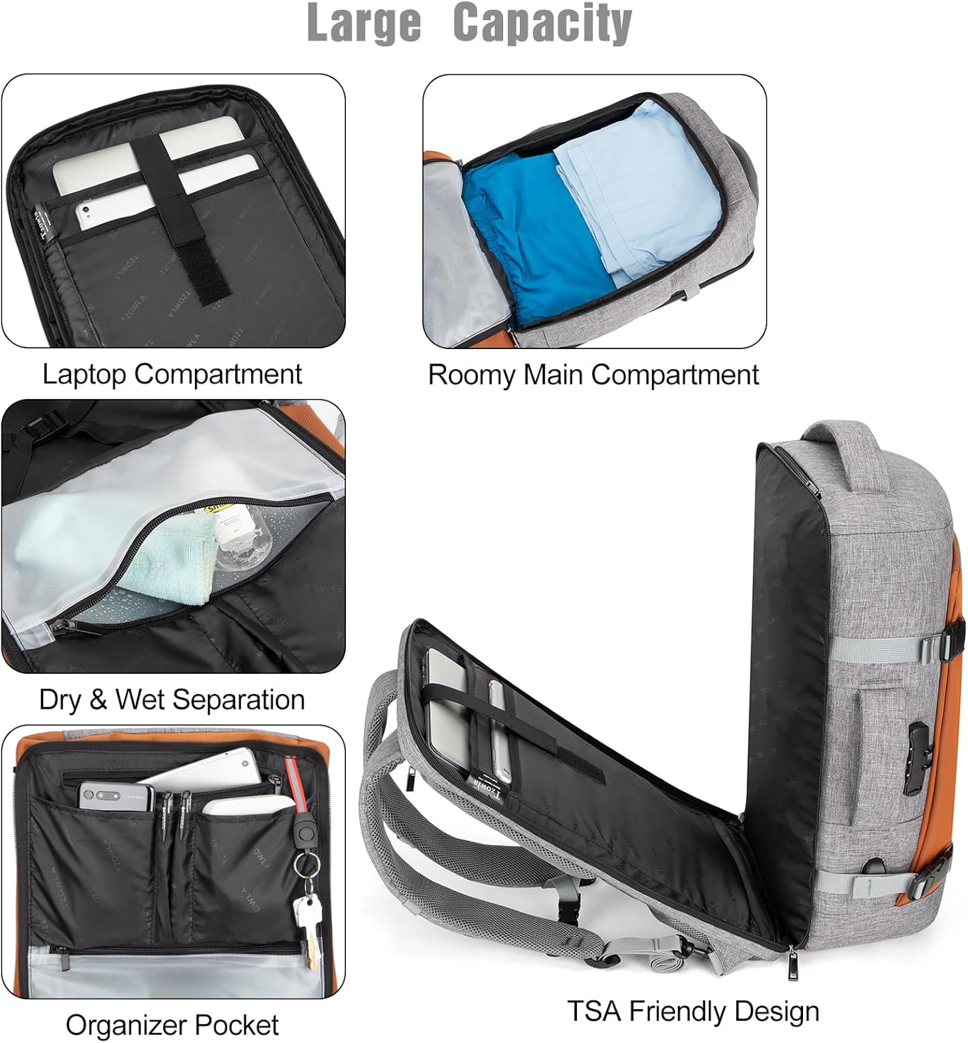40L Water-Resistant Travel Laptop Backpack with USB Port & Lock