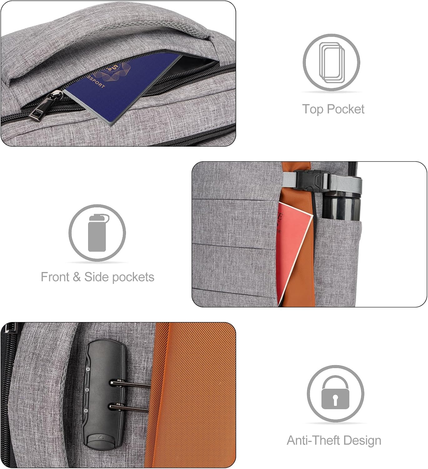 40L Water-Resistant Travel Laptop Backpack with USB Port & Lock