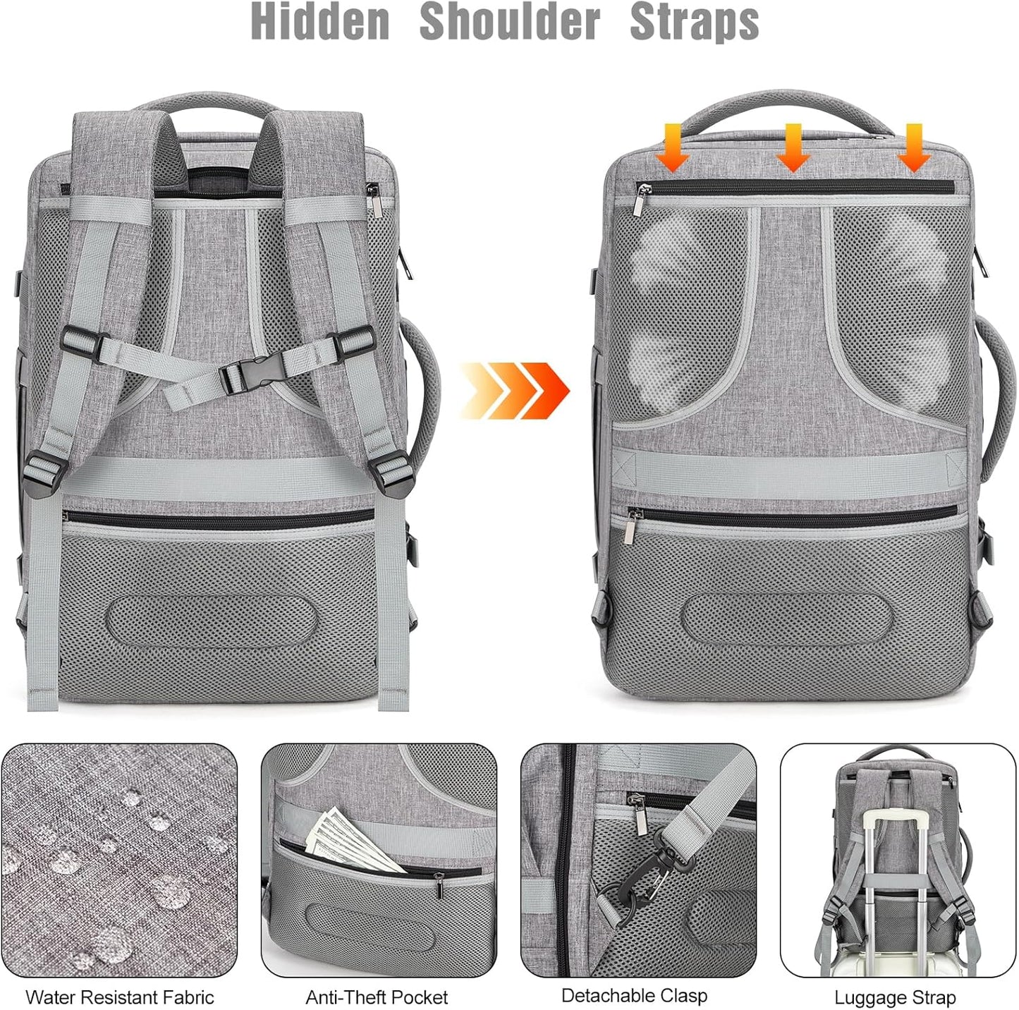 40L Water-Resistant Travel Laptop Backpack with USB Port & Lock
