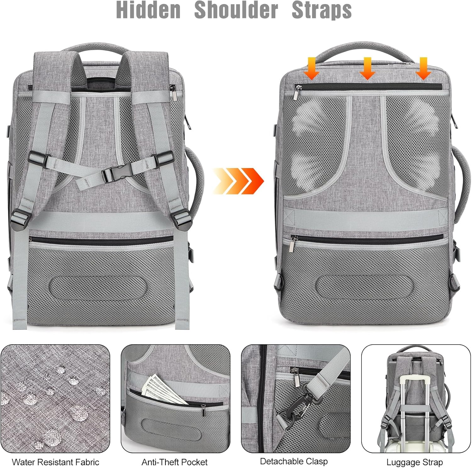 40L Water-Resistant Travel Laptop Backpack with USB Port & Lock
