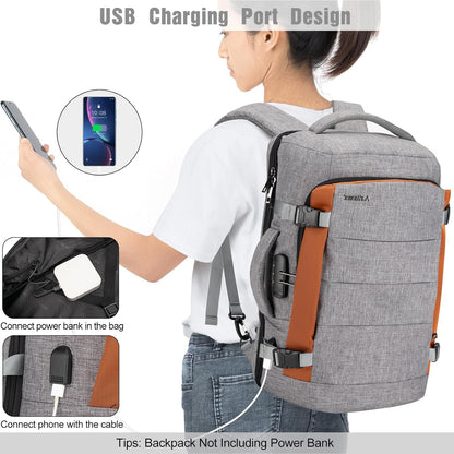 40L Water-Resistant Travel Laptop Backpack with USB Port & Lock