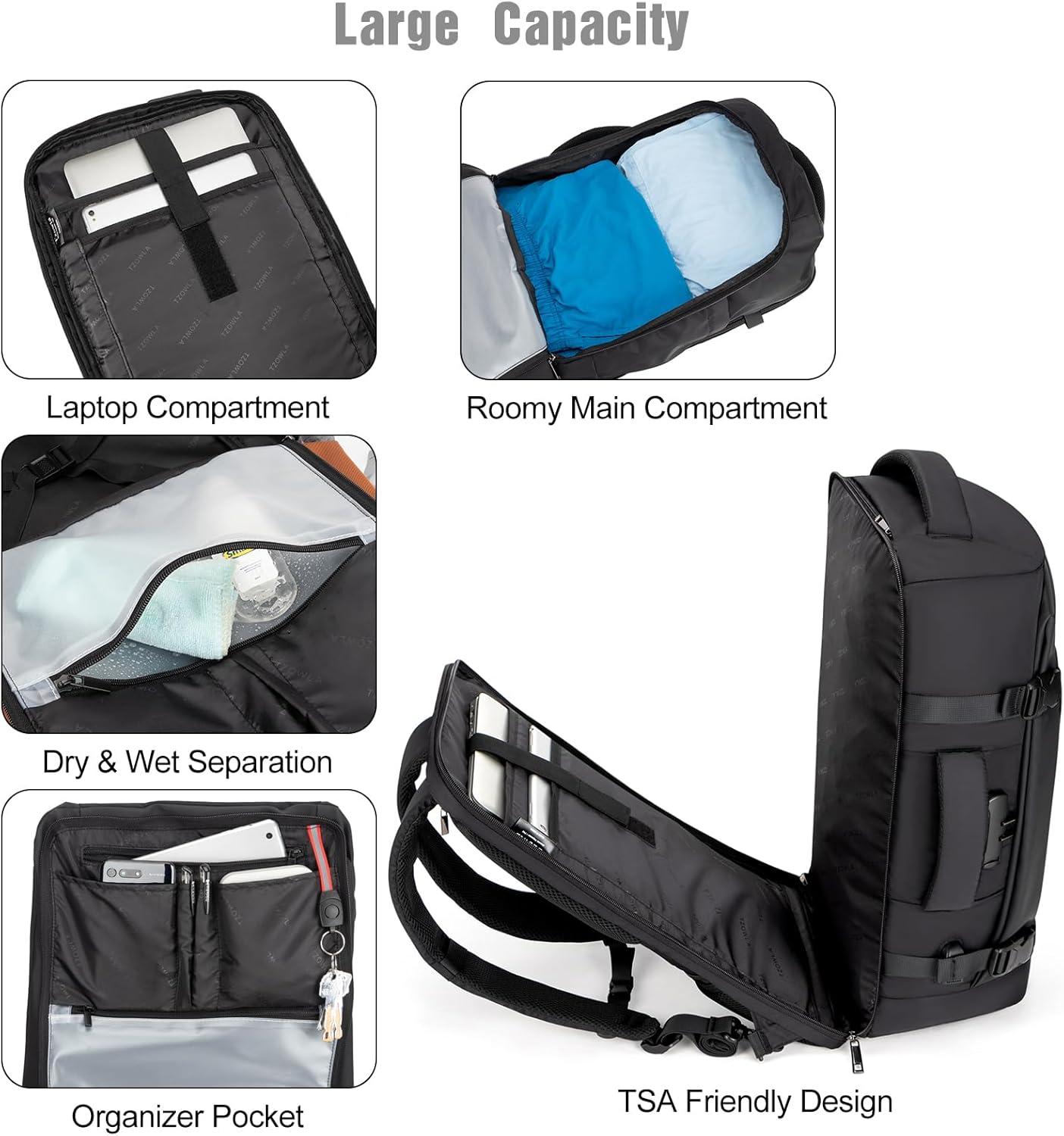 40L Water-Resistant Travel Laptop Backpack with USB Port & Lock