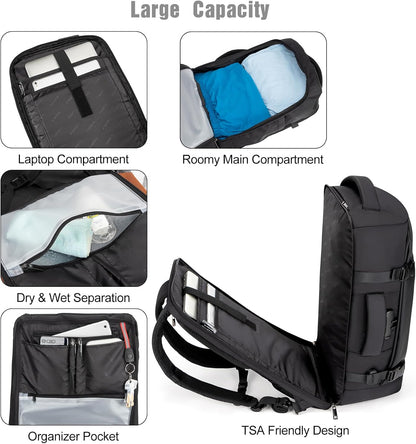 40L Water-Resistant Travel Laptop Backpack with USB Port & Lock
