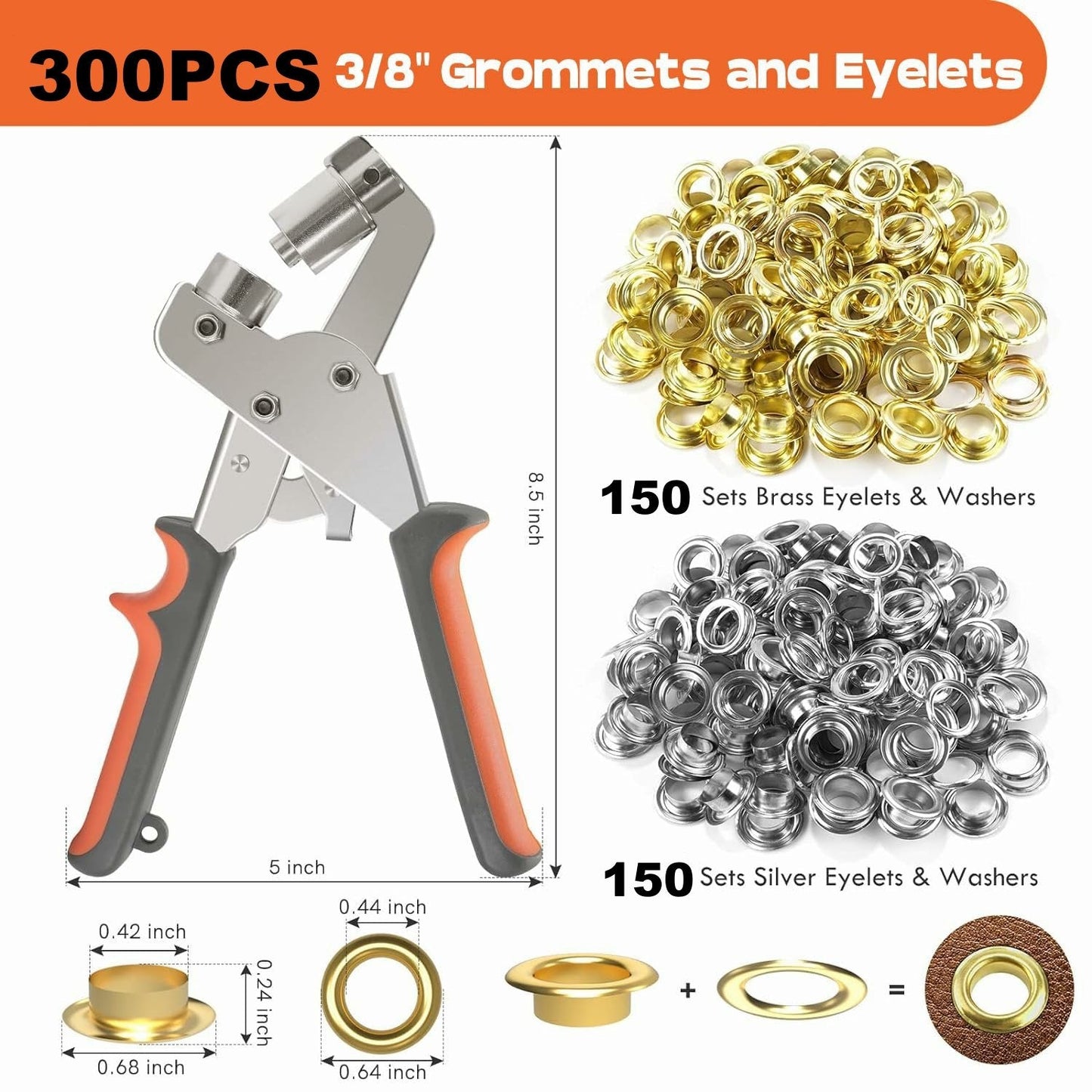 300-piece grommet kit with manual punch