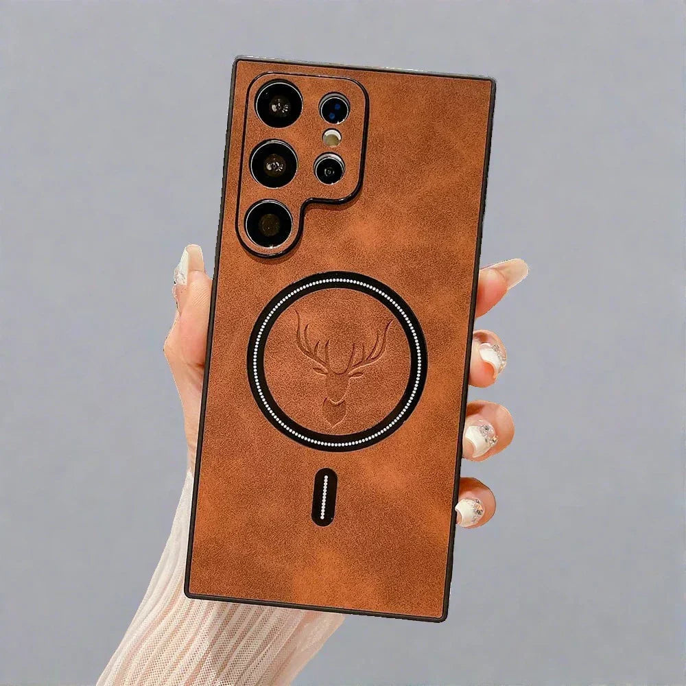 Magnetic Leather Samsung Case Wireless Charging Cover