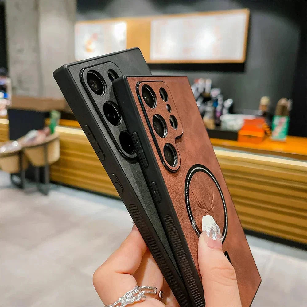 Magnetic Leather Samsung Case Wireless Charging Cover