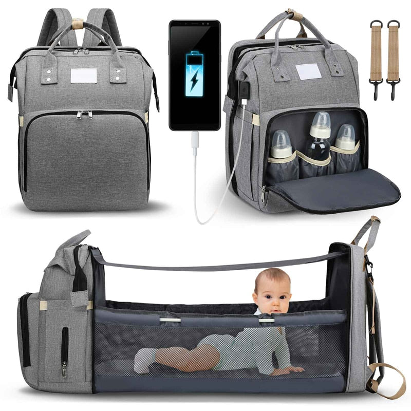 Baby Changing Backpack with Fold-Out Travel Bed & Insulated Pockets