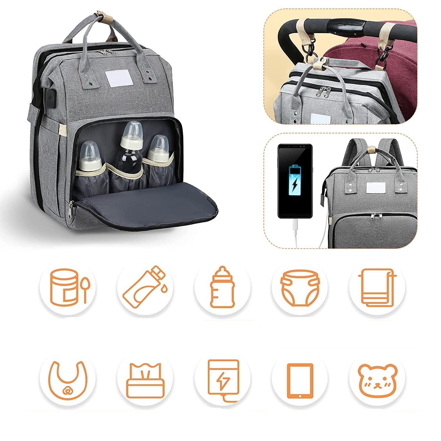 Baby Changing Backpack with Fold-Out Travel Bed & Insulated Pockets
